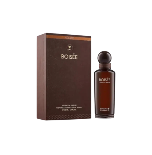 Al Majed Oud Boisee 150ml bottle and box on white background