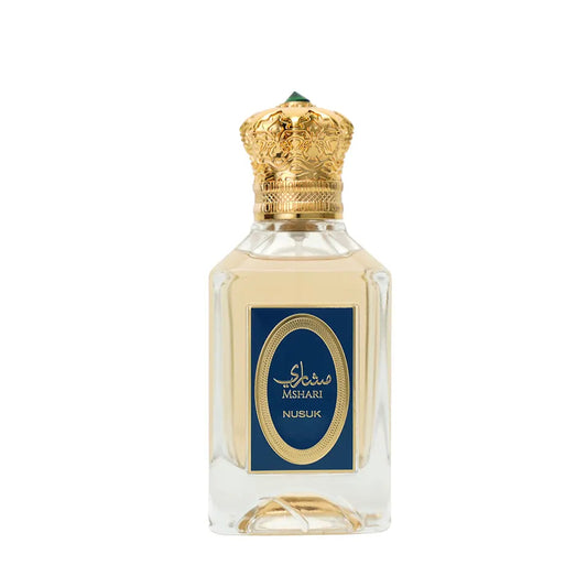 Nusuk Mshari perfume bottle with gold crown cap