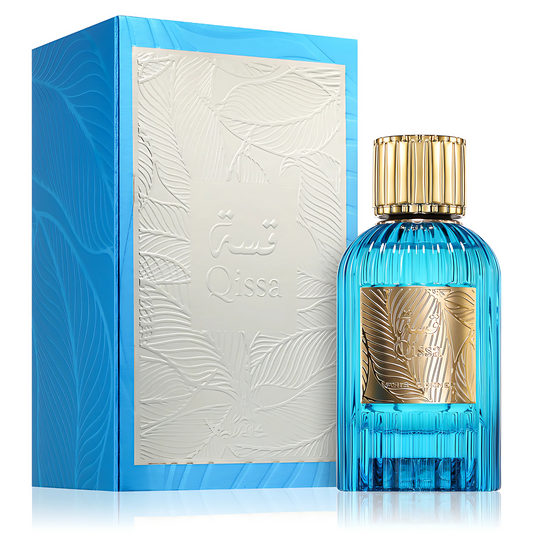 Paris Corner Qissa Blue perfume bottle and box
