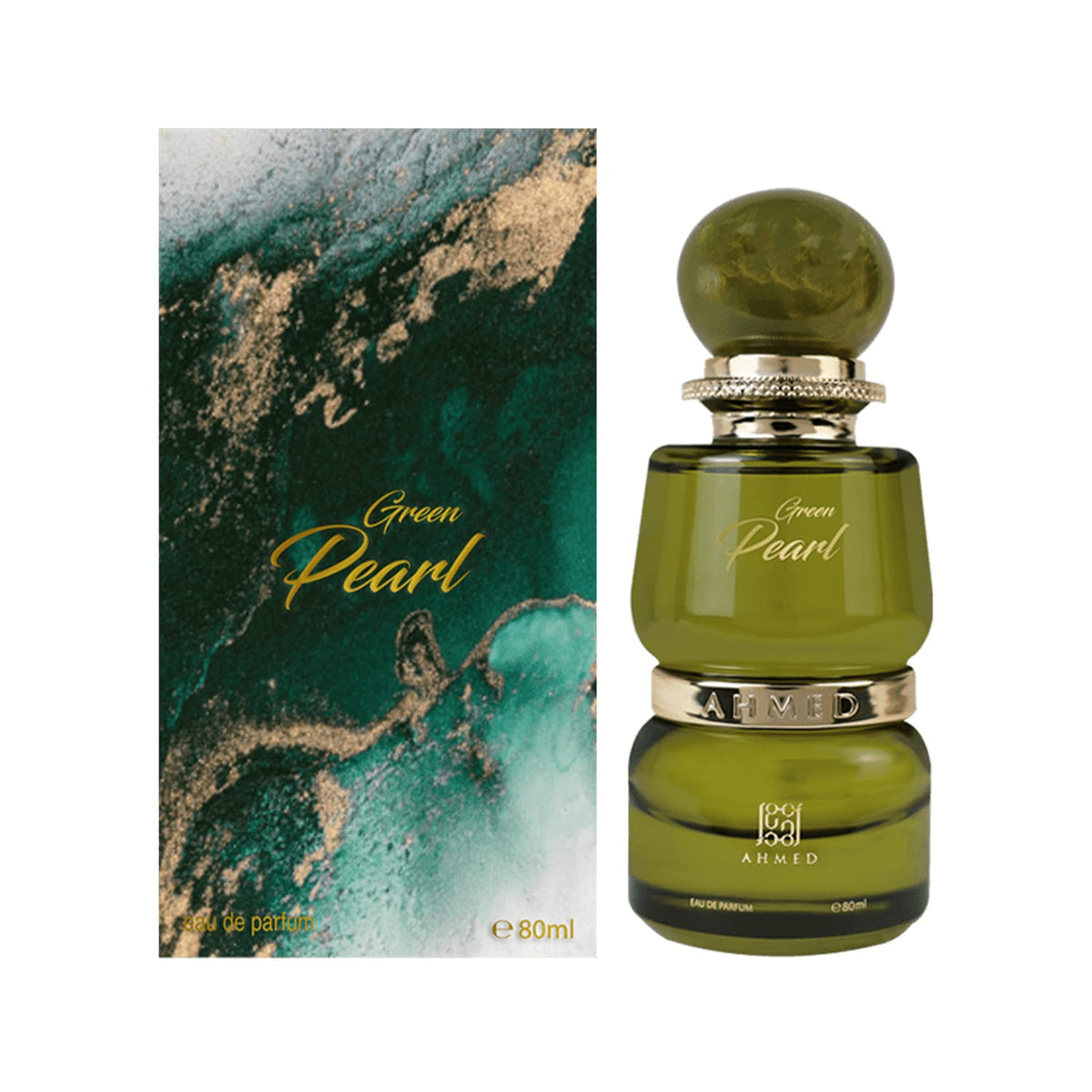 Ahmed Al Maghribi Green Pearl 80ml perfume bottle and box