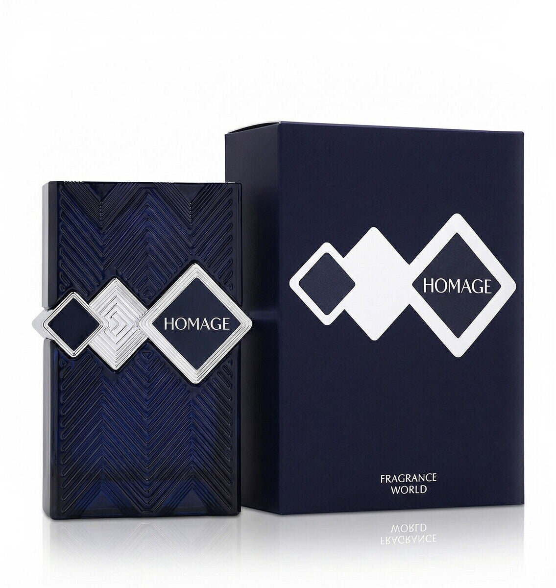 Fragrance World Homage 100ml Eau de Parfum bottle and box