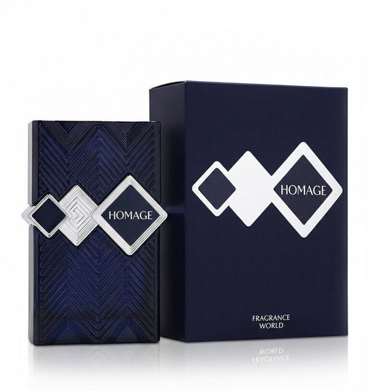 Fragrance World Homage 100ml Eau de Parfum bottle and box