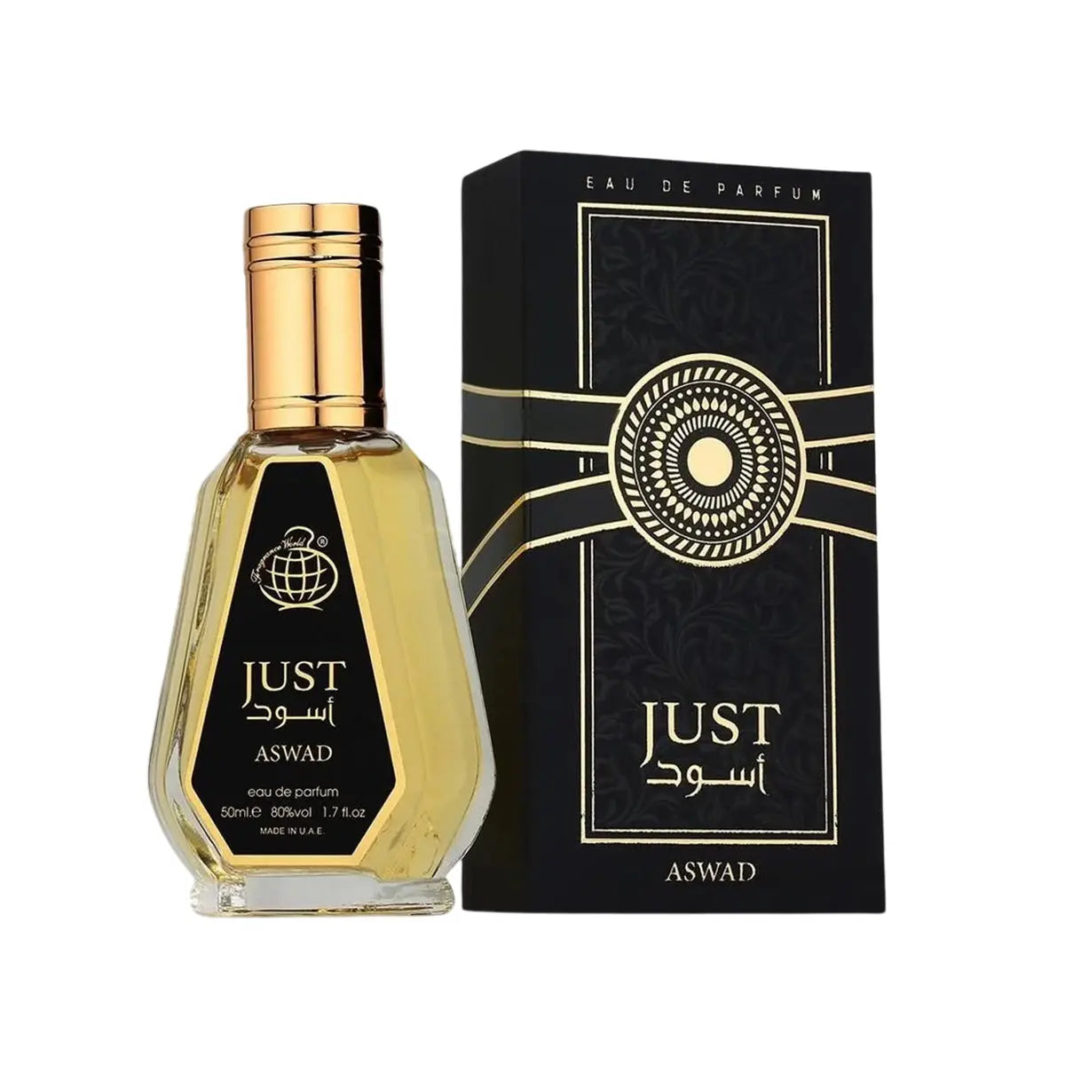 Fragrance World Just Aswad 50ml retail bottle and box