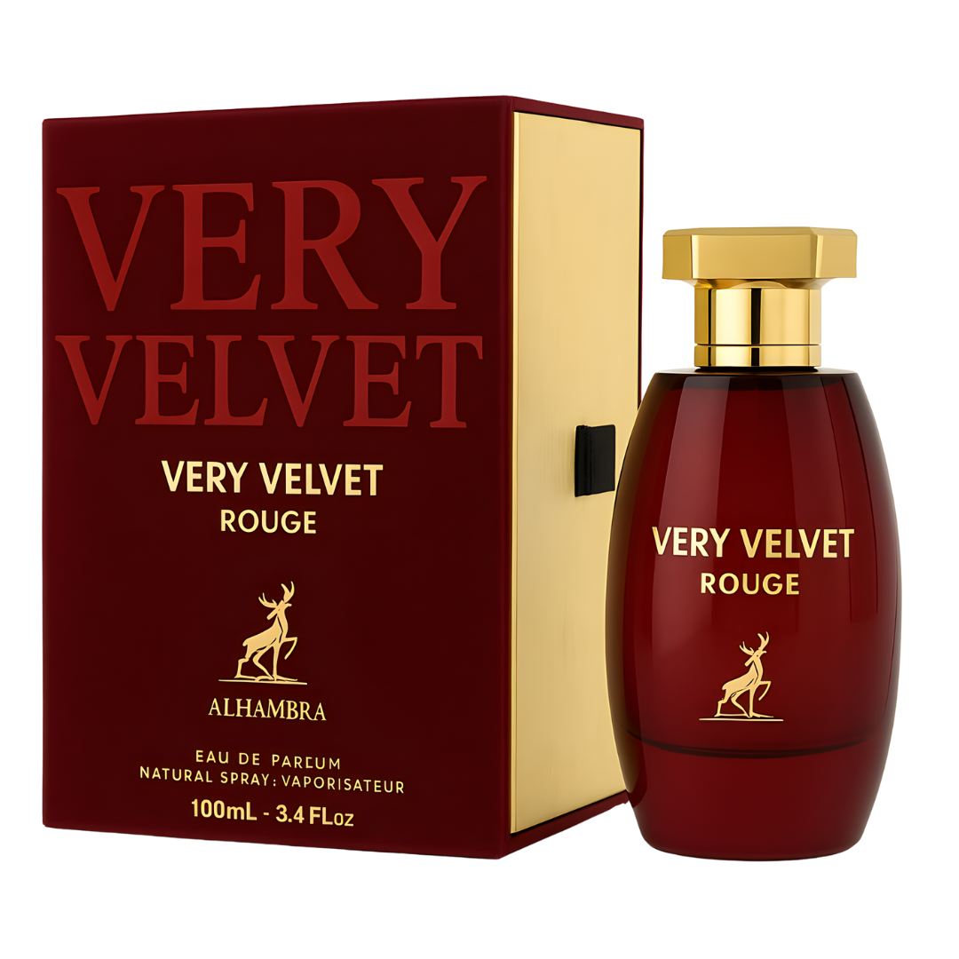 Maison Alhambra Very Velvet Rouge EDP bottle and box