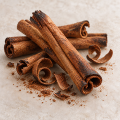 AI-generated representative illustration: Dark cinnamon bark sticks and crumbs, representing the Burnt Cinnamon fragrance note; not a documentary photograph.