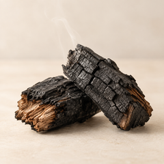 Representative burnt wood imagery for fragrance-note discovery