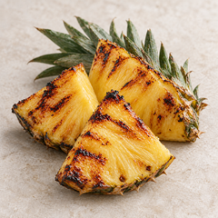 AI-generated representative illustration: Pineapple wedges with charred grill marks, representing the Charred Pineapple fragrance note; not a documentary photograph.