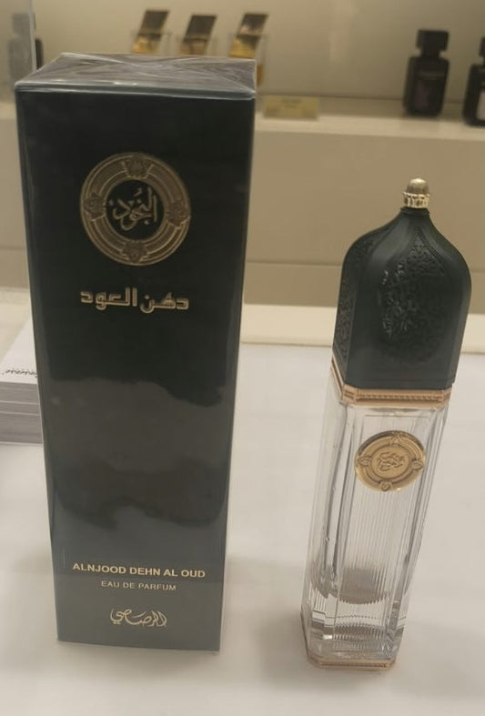 Rasasi Alnjood Dehn Al Oud Eau de Parfum bottle and original box