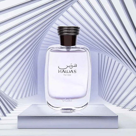 Rasasi Hawas Classic For Him EDP 100ml original bottle, silver modern studio lighting