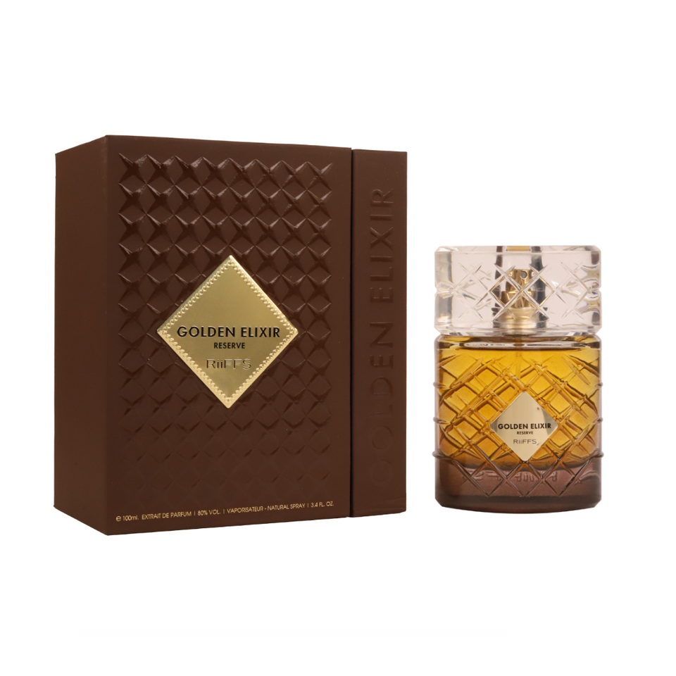 Riiffs Golden Elixir Reserve Extrait de Parfum bottle and packaging