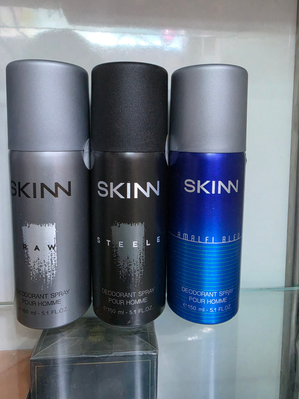 Skinn By Titan Deodorant Set Of 3 ( Raw, Steele, Amalfi Bleu ) 150ml× 3 = 450ml total