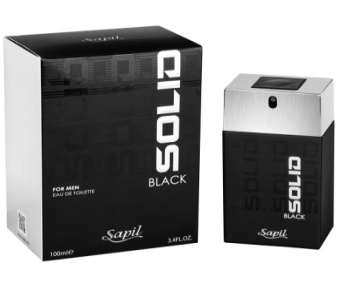 Sapil Solid Black EDT perfume bottle and box