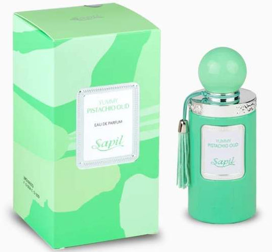 Sapil Yummy Pistachio Oud EDP perfume bottle and box